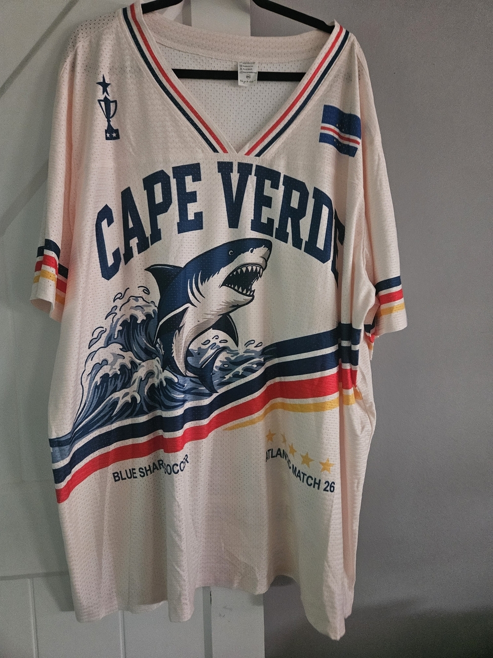 Cape Verde Blue Sharks Soccer Jersey 4XL Shark Graphic Atlantic Match 26 - Picture 3 of 4